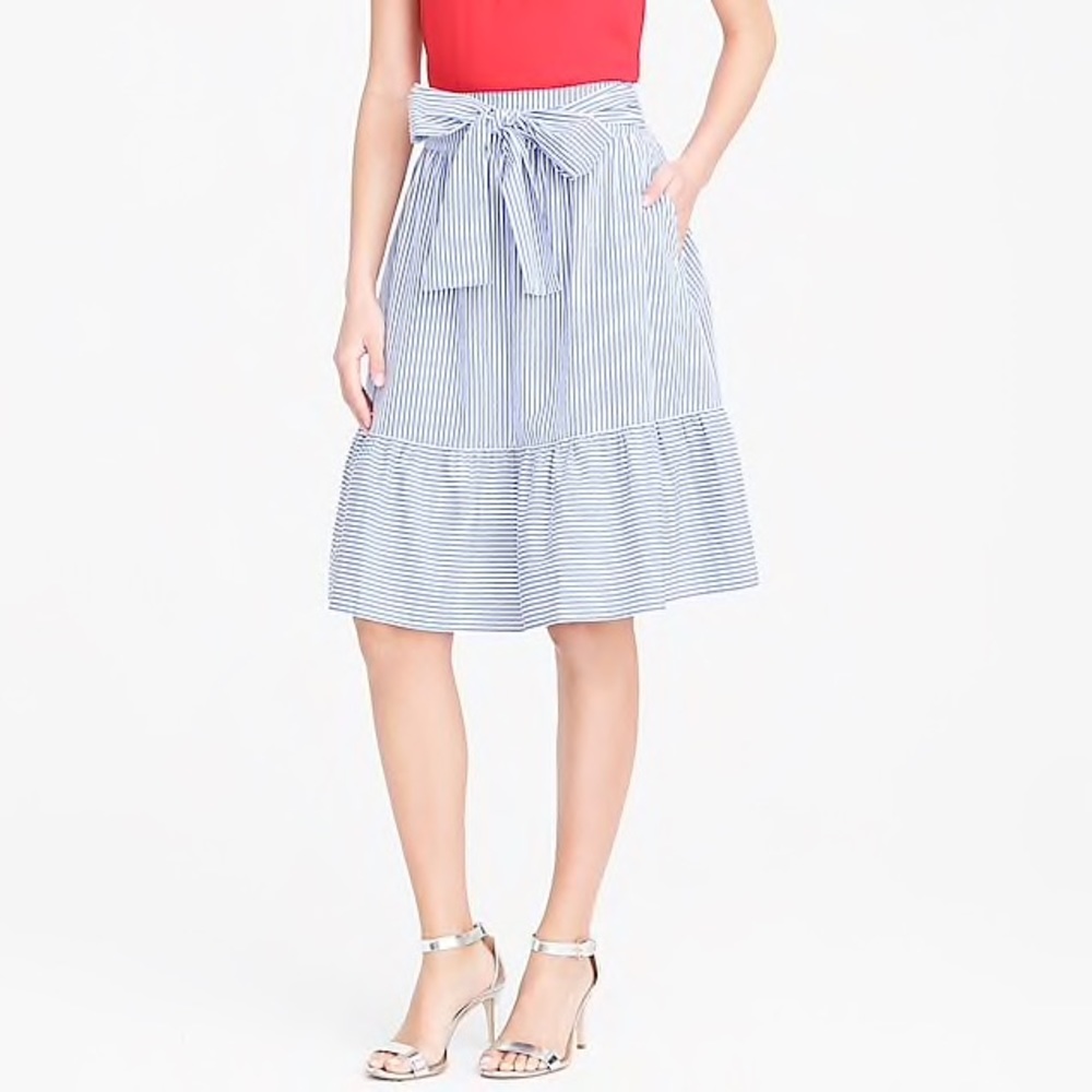 Striped Tie-Waist A-Line Skirt in Blue and White